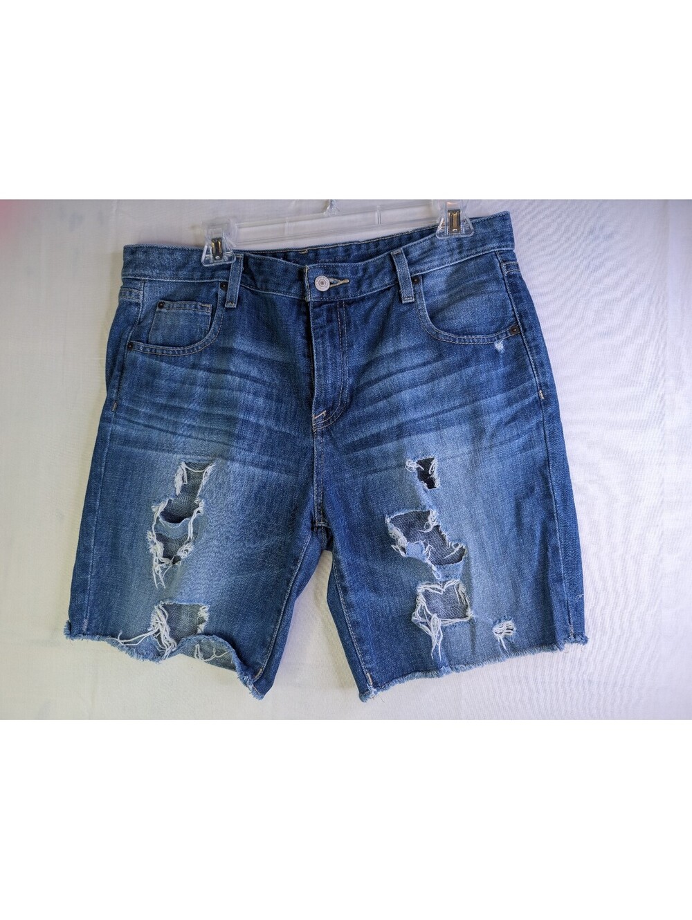 Wetseal Denim Boyfriend Shorts Size 10/30 Distressed Blue Jean Shorts